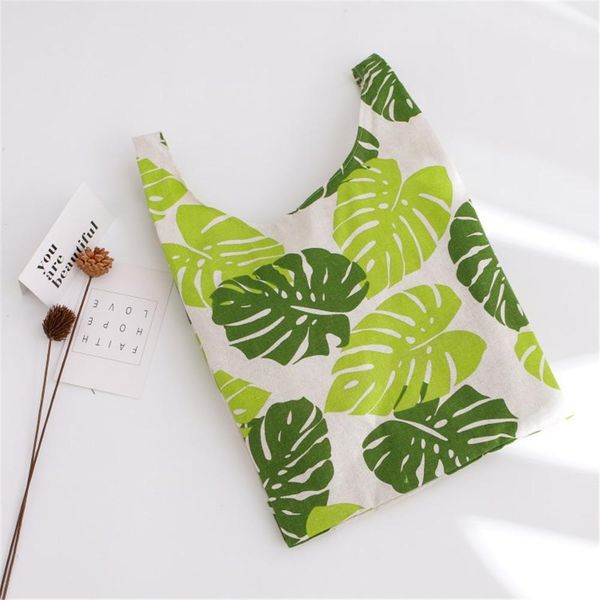 

yile cotton linen vest shaped eco shopping tote wrist bag handbag big green leaf ym04 h wmtajv