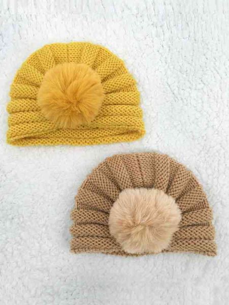 

2pcs baby pom decor knit hat she, Yellow