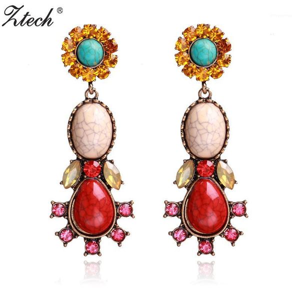 

ztech new bohemia boho wedding dangle drop earrings vintage statement jewelry ethnic big green/red stone earring for women1, Silver