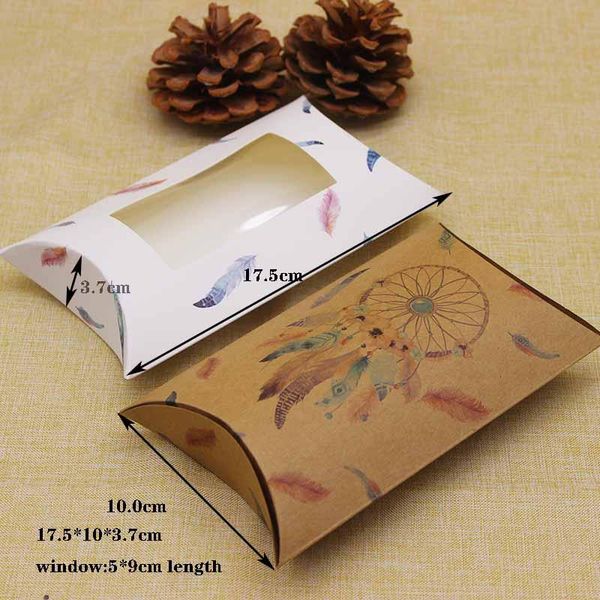 

10pc kraft big diy handmade pillow box with window marbling flower pattern gift package box animals style jewerly package box wmtdsy