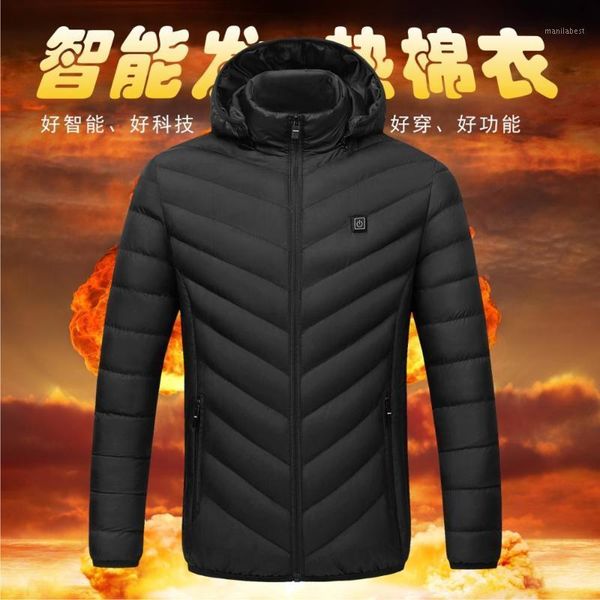 

heated jackets vest down cotton mens women outdoor coat usb electric heating hooded jackets warm winter thermalcoat1, Black