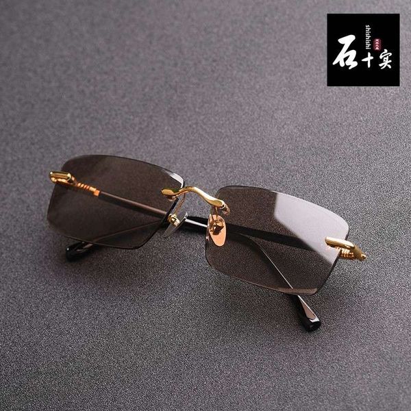 

high grade pure natural crystal men women's stone glasses frameless sunglasses for middle and old age, Black