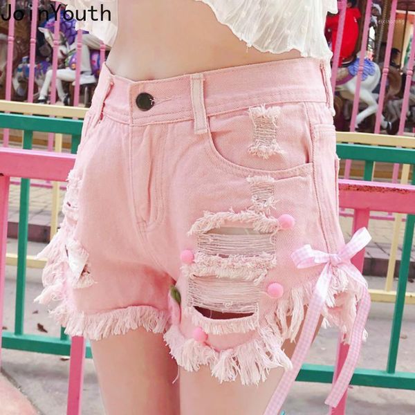 

joinyouth fashion denim tassel denim hole shorts summer women casual high waist solid jean short pockets female clothes1, Blue