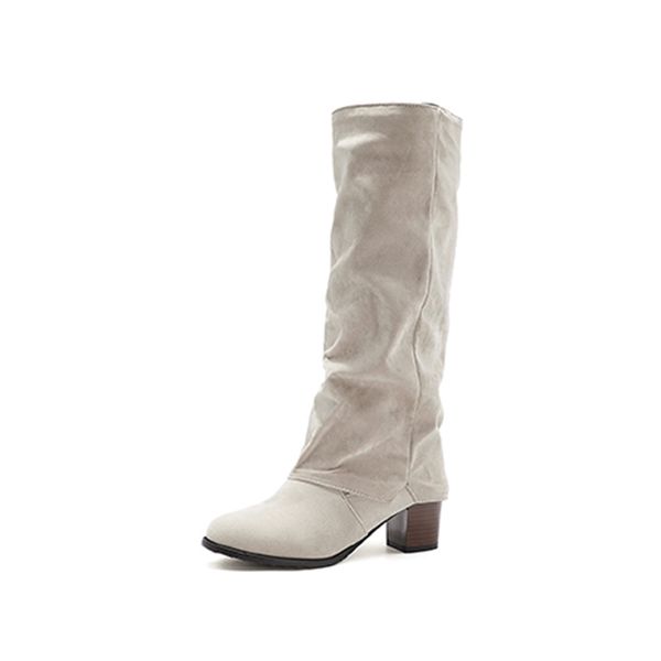 

2021 the new casual-toed round-toe style a knee-high plied white yellow black in high heels robust women's riding boots qag7