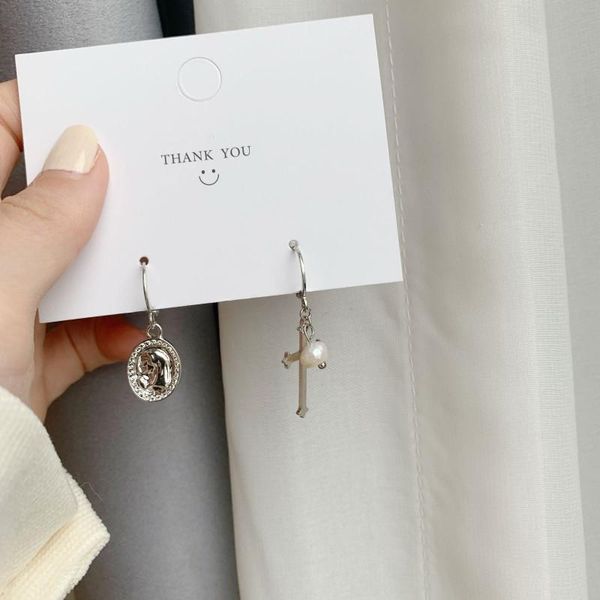 

hoop & huggie silver color cross coin pendant earrings for women 2021 trend lady fashion jewelry pendientes mujer moda, Golden;silver