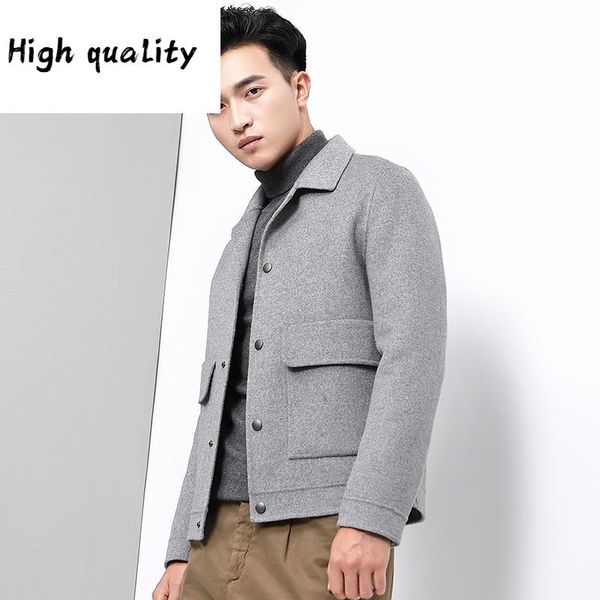 

wool double-sided coat men short casual jacket mens overcoat spring slim fit coats casaco masculino, Black