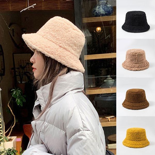 

winter women wool furry hat korean version fisherman hats lamb wool hairy hat fashion instagram girls winter hats, Blue;gray