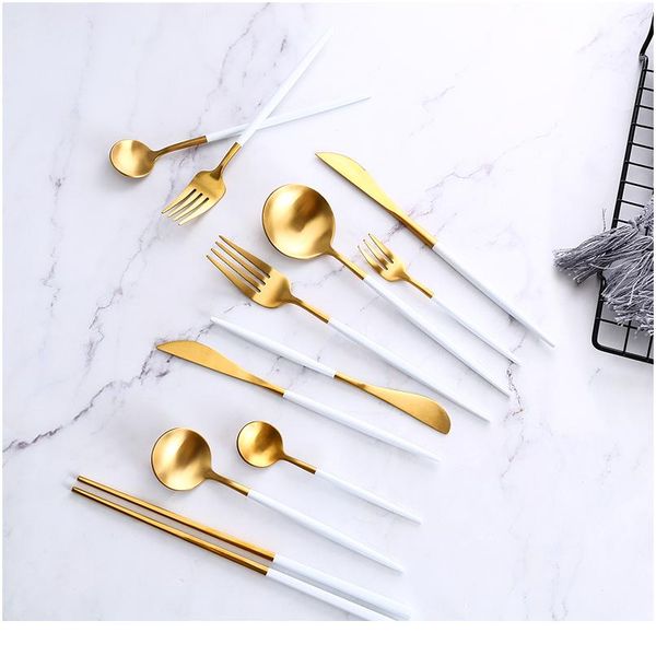

white gold dinnerware steak knife fork coffee spoon butter knives chopstick dessert knife ice spoon stainless steel cut jlltvq