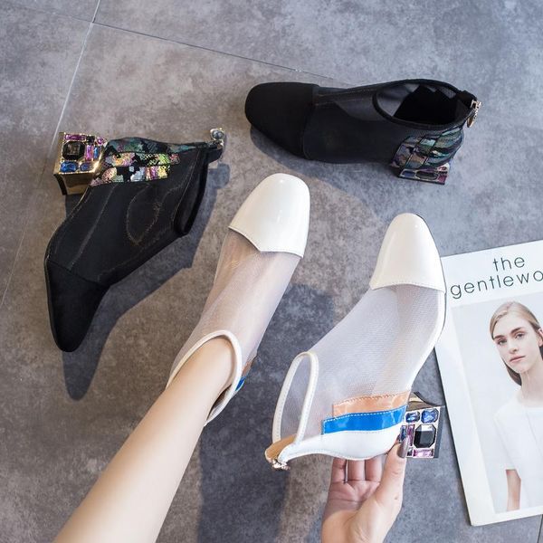 

2020 весна и летние полые сетки марля baotou чистые сапоги дышащие толстые сандалии пятки женские высокие каблуки z510, Black