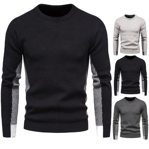 

men's sweaters sweater men 2021 fashion casual round neck striped pullover slim-fit long sleeve thick, White;black