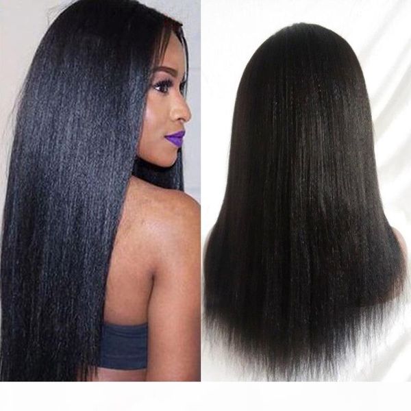 

new 4x4 glueless silk full lace wigs yaki straight brazilian full lace human hair silk base wig italian yaki lace front wig, Black;brown