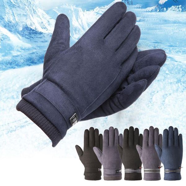 

five fingers gloves winter cycling bicycle warm touchscreen full finger waterproof outdoor bike skiing motorcycle riding accessories, Blue;gray