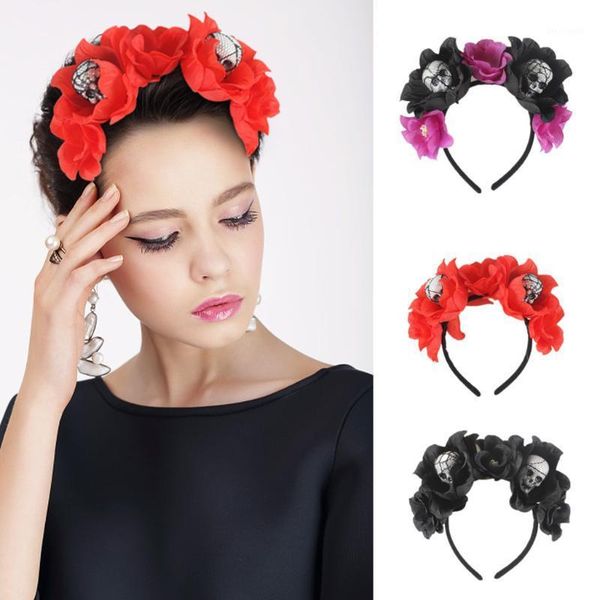 

rose flower lace veil headband adults party christmas festival hair accessory halloween fancy dress floral lace red black1