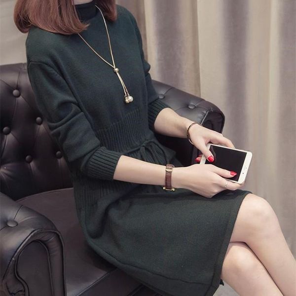 

2021 new elegant one piece dress winter spring dress knitted women long sweater glamour, Black;gray