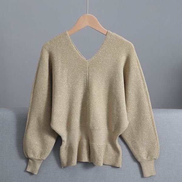

2021 new glitter v neck women autumn winter warm pullover jumper fashion batwing sleeve female sweater lbop, White;black