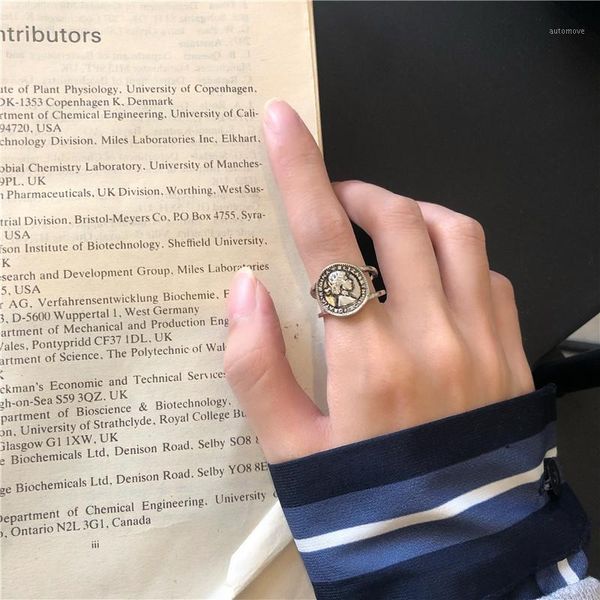 

south korea do old double round card pictures queen queen restoring ancient ways ring personality relief index finger ring1, Golden;silver