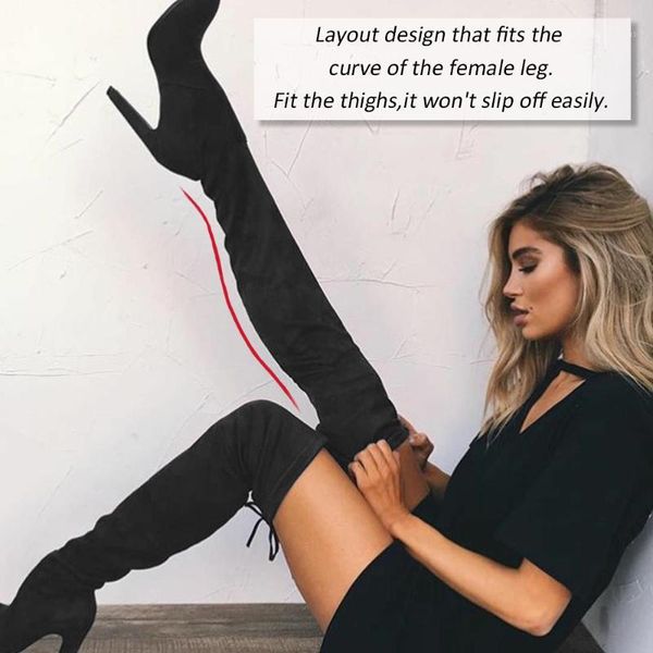 

women over the knee boots elastic high heel winter thigh high slim boots fashion pointed toe stretch lace long ladies1, Black