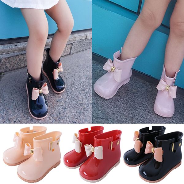 

children girl rain boots fashion kids waterproof shoes child girl rain boots bow shoes d30 y201028, Black;grey