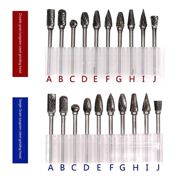 

sanders 10pcs/box rotary burrs metalworking files tungsten carbide steel burr bit set 3mm shank 6mm cutting head diameter