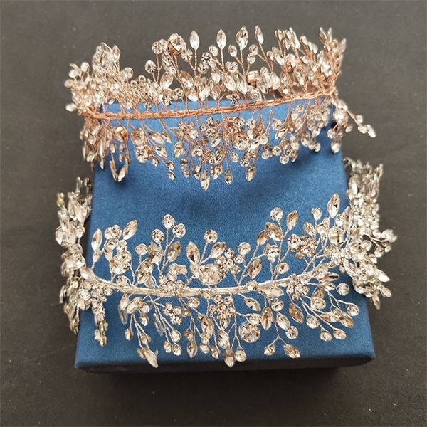 SLBRIDAL Fatti a mano 3 colori di cristallo s nuziale tiara fascia nuziale corona accessori per capelli gioielli damigella d'onore 220217