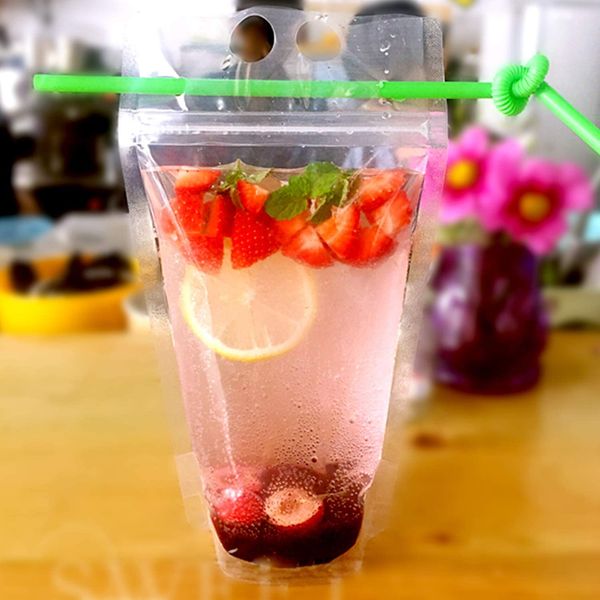

100pcs clear drink pouches bags smoothie bags reclosable zipper heavy duty hand-held translucent stand-up plastic drinking bags 2.4 inches