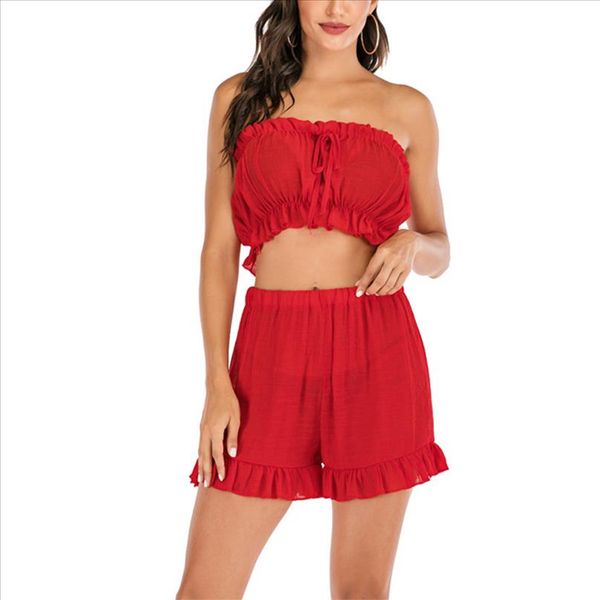 

sexy fronless tops и шорты набор для женщин 2020 летняя одежда набор одежды посмотреть через два штуки костюм для трексуита, Gray
