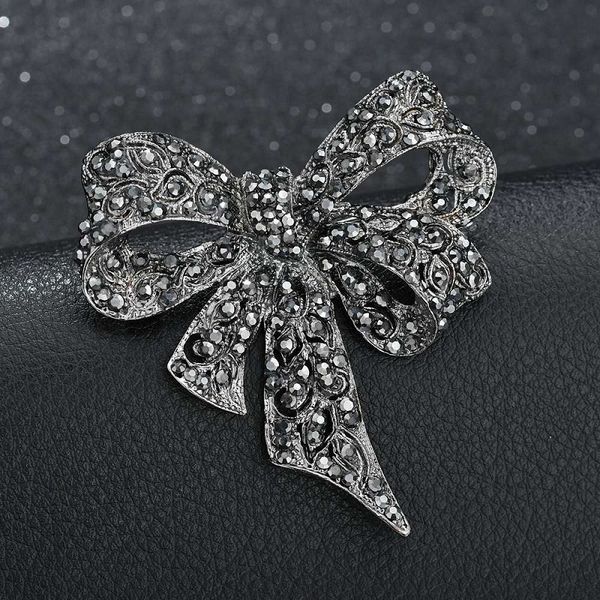

crystal rhinestone bow brooches pin for women large bowknot brooch pin vintage fashion jewelry winter accessories christmas gift, Gray