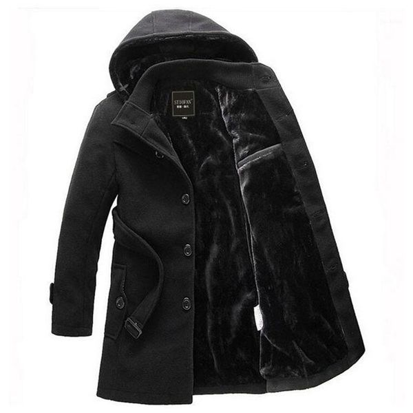 

wholesale- 2016 men thick warm winter trench coat long section turn down collar single breasted solid fashion fleece jacket overcoat xxxl1, Tan;black