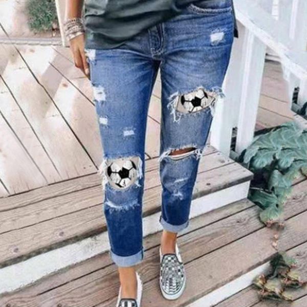 

women jeans print ripped jeans plus size trousers stretchy blue tassel ripped comfortable pencil skinny l3