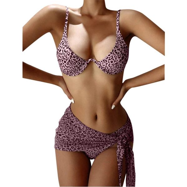 

women's swimwear bikini 2021 fashion three-piece leopard print skirt swimsuit bathing suit women monokini padded, White;black