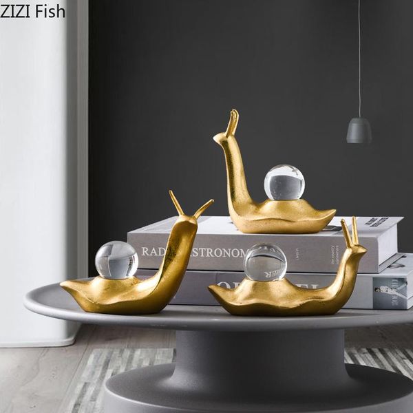 

decorative objects & figurines golden snail abstract animal statue crystal shell simple resin home decoration accessories modern