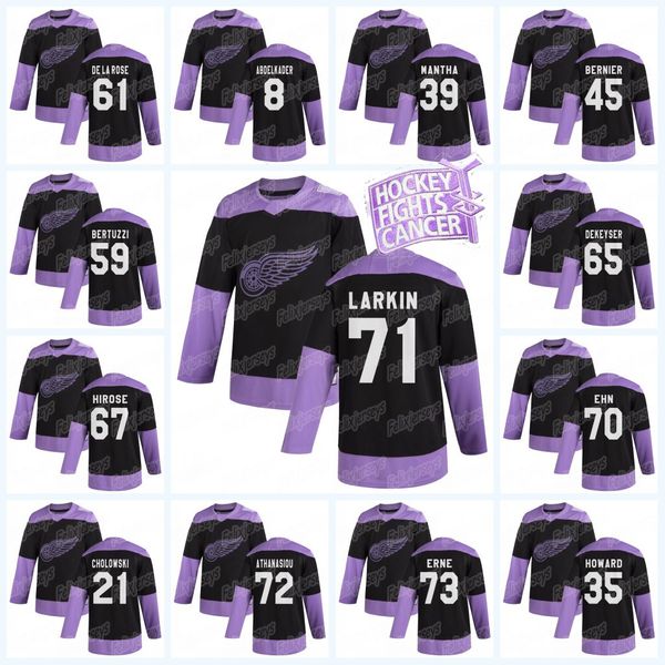 

women detroit red wings 2020 hockey fights cancer tyler bertuzzi dylan larkin jimmy howard henrik zetterberg luke glendening anthony mantha, Black;red