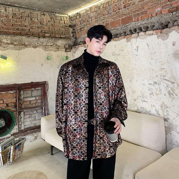 

men long sleeve loose thick shirt male streetwear hip hop vintage fashion shirt cardigan stage show costumes1, White;black