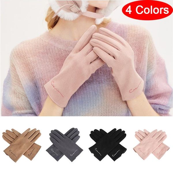 

1pair suede gloves women' winter cycling warm windproof plus suede thick cotton driving full finger gloves touch screen, Blue;gray