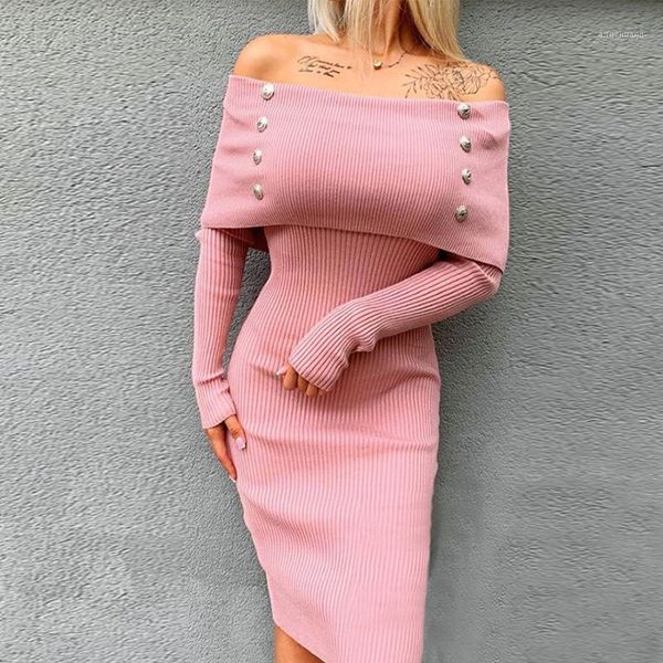 

elegant women long dress women off shoulder strapless knit dresses autumn winter long sleeve slim sweater dress office vestidos1, Black;gray