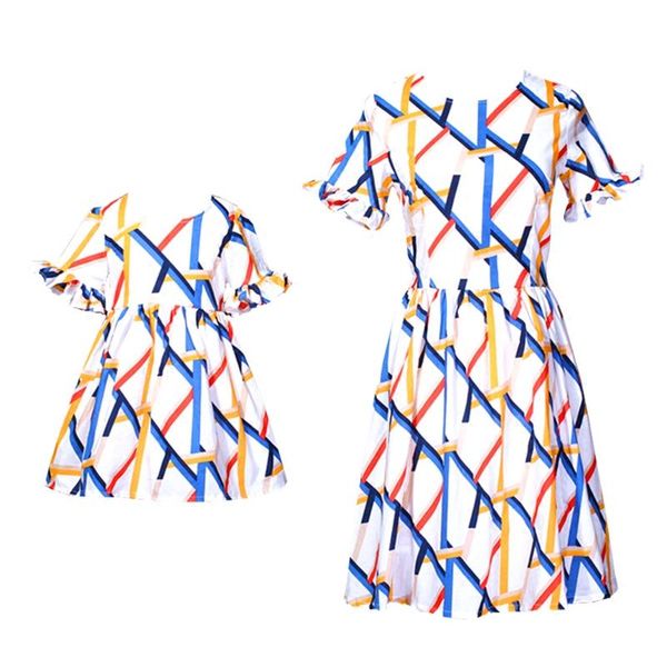 

luxury desgin mother daughter dresses sundress women kids children vestidos family matching outfits mommy and me dress plus size, Blue