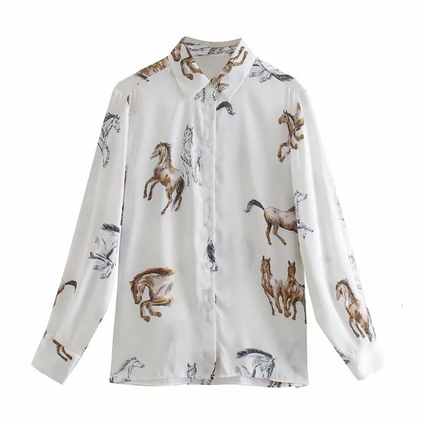 

2021 new women white button up shirt woman fashion animal motif printed long sleeve lapel collar loose casual ladies blouses tt86