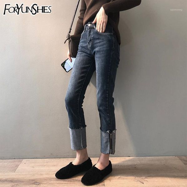 

women's jeans foryunshes women winter warm female fleece retro high waist mom denim pants 2021 korean style autumn street fashion1, Blue