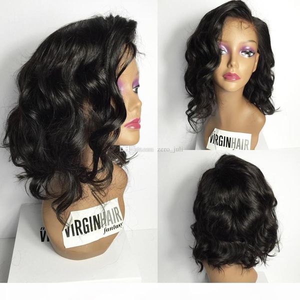 

short wavy bob human hair wigs remy 130% malaysian lace front wigs 8-18 inch pre plucked hairline with baby hair bleached knot, Black;brown