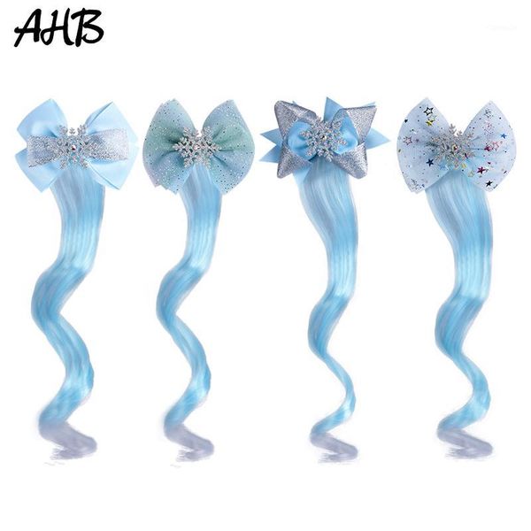 

hair accessories cute children wig clip glitter rhinestone snowflake bow braiding twist braid rope headdress for girl accessories1, Slivery;white