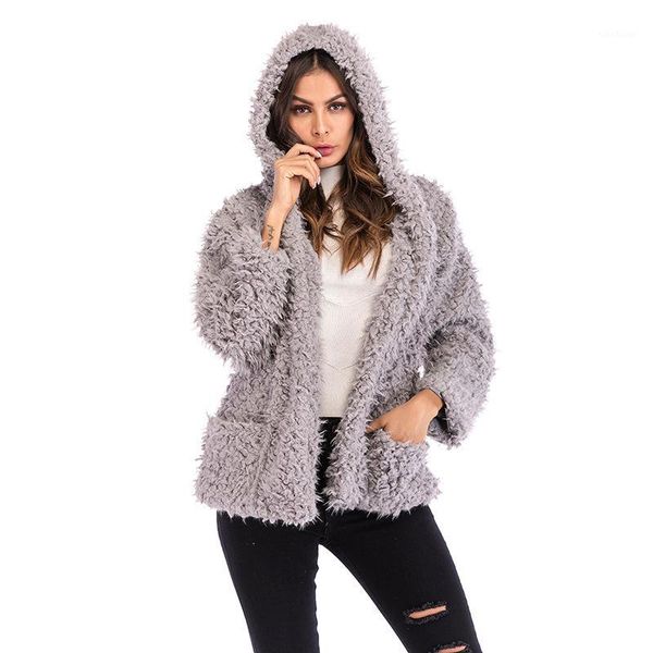 

women's jackets furry coat hooded jacket female fashion long-sleeved loose thick warm autumn and winter teddy turn-down collar1, Black;brown