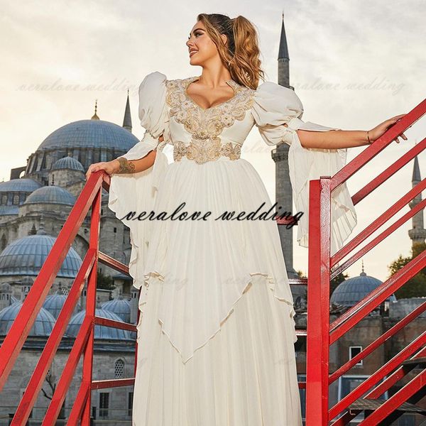 Tradizionale Kosovo vestidos formales Abito da sposa arabo Chiffon Abiti da festa da sposa sexy Maniche lunghe Robe de Soir￩e