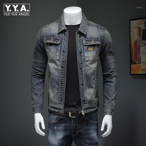 

2020 new men denim coat vintage cowboy slim long sleeve casual zipper jacket plus size 4xl brand classic jean outwear male1, Black;brown