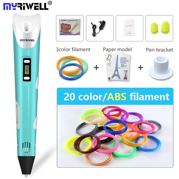 

myriwell original rp-100b 3d printing pen 1.75mm abs smart 3d drawing pens with filament led display for the kids gifts y200428