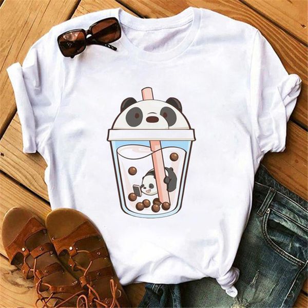 

fashion ullzang 90s funny women t shirt harajuku female tshirts women cute milk tea female t-shirt kawaii tees, White