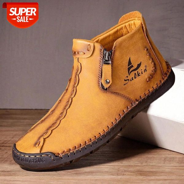 

zip microfiber leather mens walking shoes ankle boots handmade flat boots outdoor autumn and winter shoes size 38-48 #3e3l