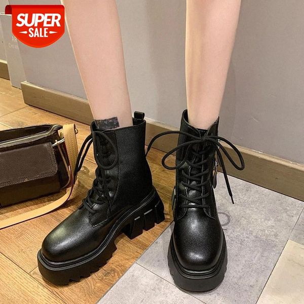 

lucyever punk style chunky motorcycle boots for women waterproof pu leather platform ankle boots woman fashion zipper shoes lady #8n9v, Black