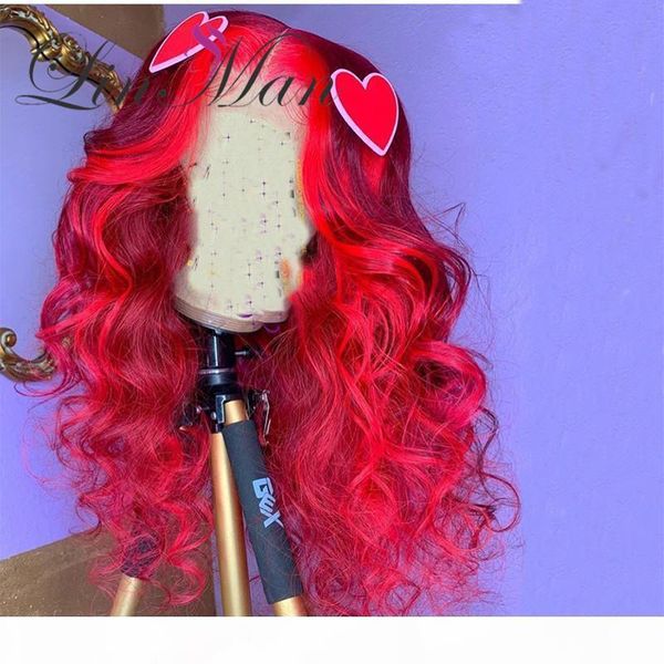 

deep part lace front human hair wigs 180% density brazilian remy wavy human hair pre-plucked hairline red color, Black;brown