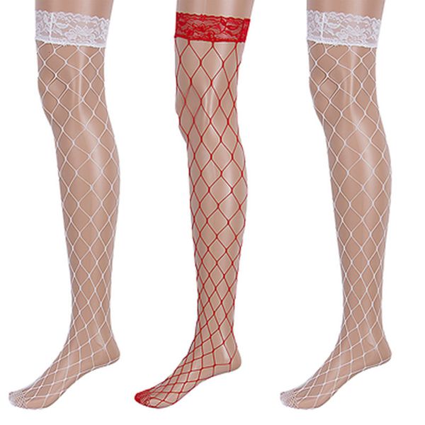 

fashion women black mesh fishnet net pattern pantyhose hosiery red white stockings, Black;white