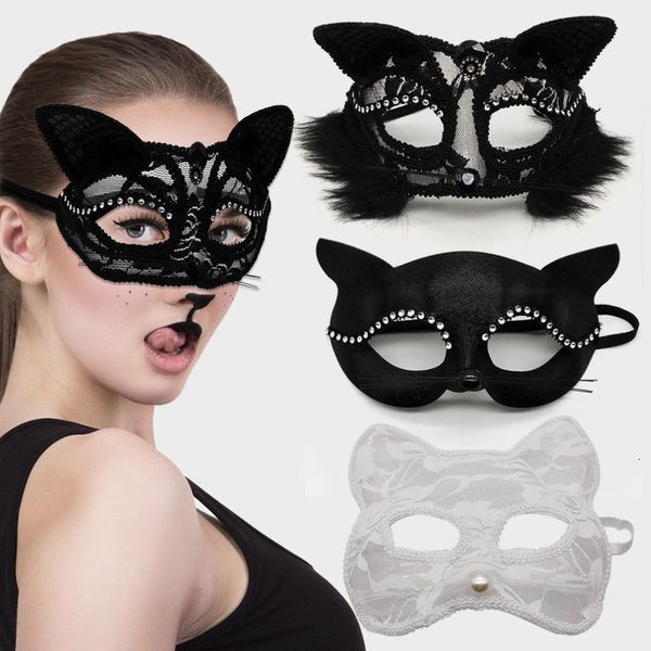 

jikvhalf halloween cosplay stage masks shipping performance props lace female animal cat face christmas party mask f2003